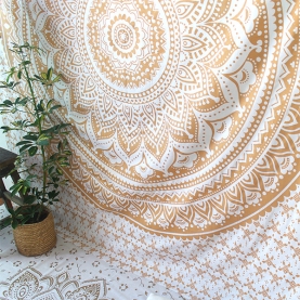 Indian cotton wall hanging Lotus gold & white