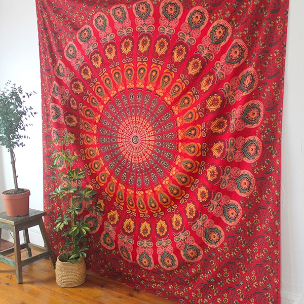 Tenture murale indienne Mandala rouge et vert