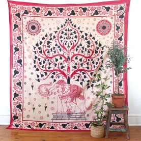 Indian cotton wall hanging Elephant & Tree of life