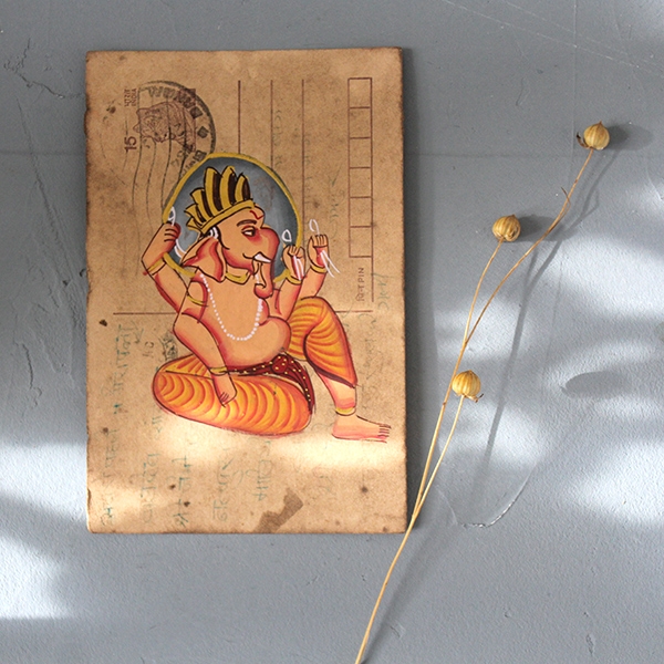 Indian ancient postcard Ganesh painting