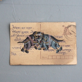 Indian ancient postcard Elephants painting