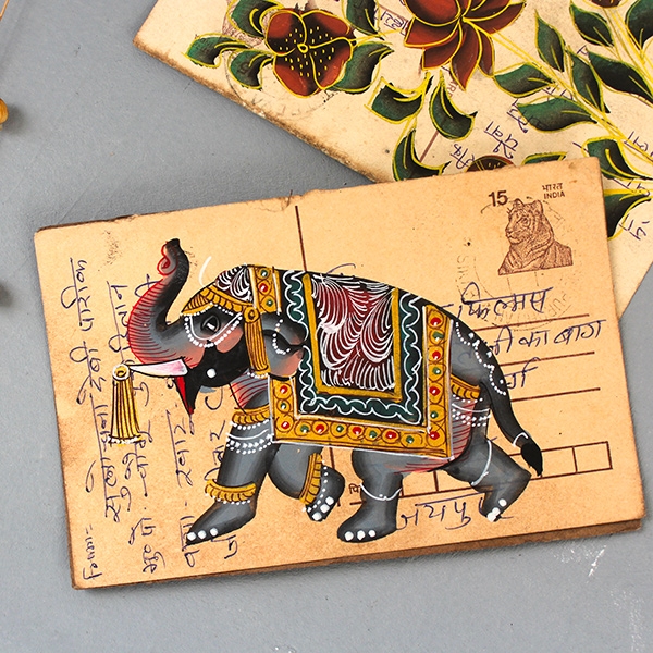 Indian ancient postcard Elephant painting