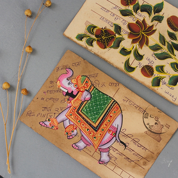 Indian ancient postcard Elephant painting