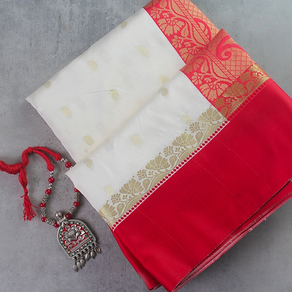 Saree indien complet satiné rouge et blanc