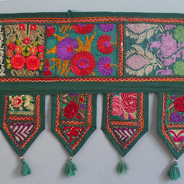 Toran décoration indienne pour porte Patchwork vert