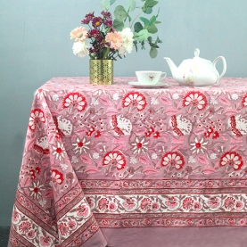 Indian handcrafted printed table cover parme and pink