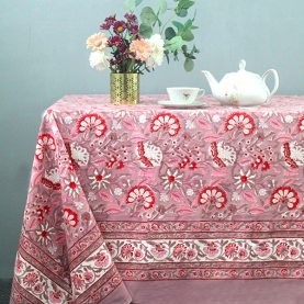 Nappe indienne coton imprimée parme et rose