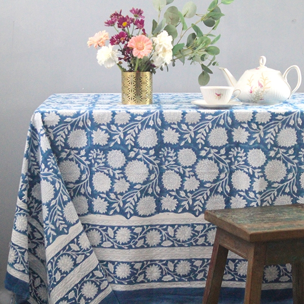 Indian handcrafted printed table cover blue and white