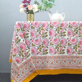 Indian handcrafted printed table cover yellow and white