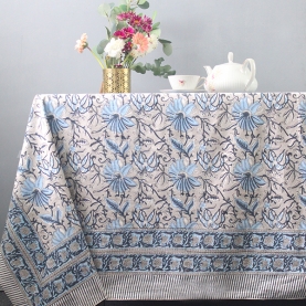 Indian handcrafted printed table cover grey and blue