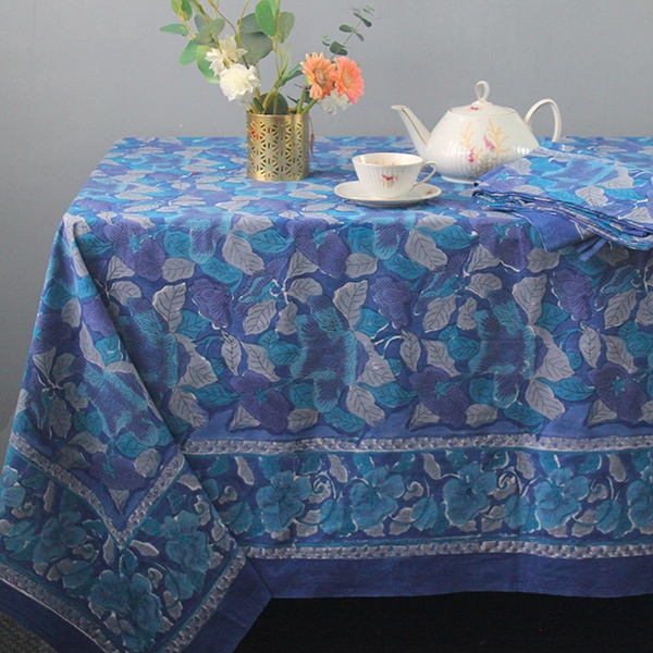 Nappe indienne coton imprimée bleue