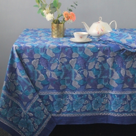 Nappe indienne coton imprimée bleue