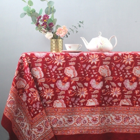 Indian handcrafted printed table cover maroon and orange