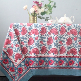 Indian handcrafted printed table cover blue and pink