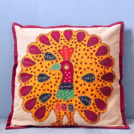 Housse de coussin indienne Paon orange L41