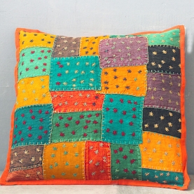 Housse de coussin indienne patchwork orange L41