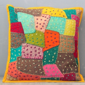 Housse de Coussin en patchwork de soie d'Inde - ia Bijoux