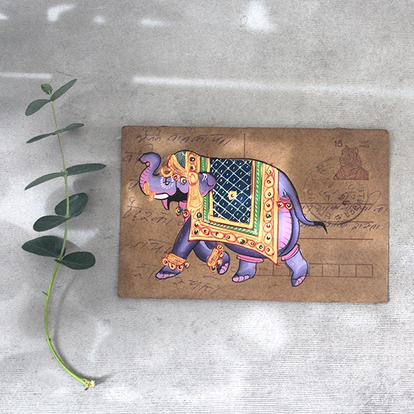 Carte postale indienne antique Eléphant