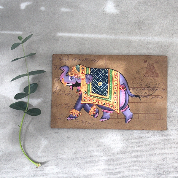 Indian ancient postcard Elephant painting