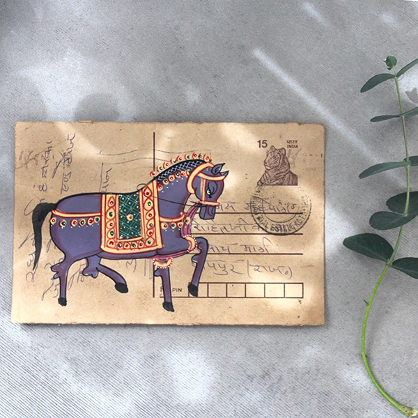 Indian ancient postcard Horse painting