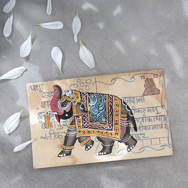 Carte postale indienne antique Eléphant