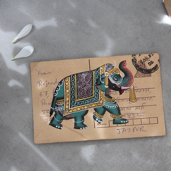 Indian ancient postcard Elephant painting
