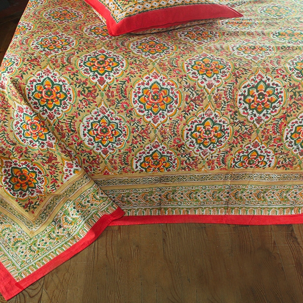 Drap de lit indien avec taies d'oreiller