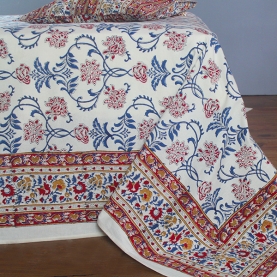 Indian printed bedsheet + pillow Maroon and blue