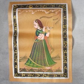 Indian miniature painting woman green and yellow