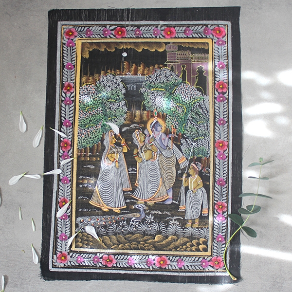 Peinture miniature indienne Krishna noir