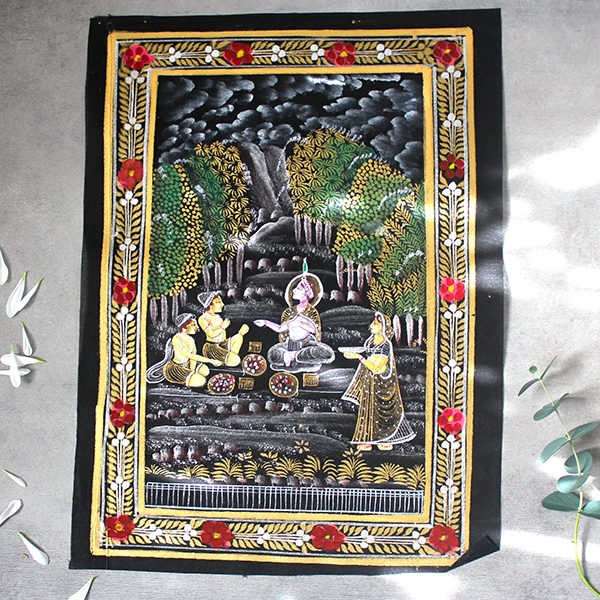 Peinture miniature indienne Krishna noir