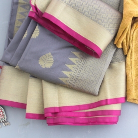 Indian saree Grey and gold