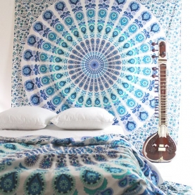 Indian cotton wall hanging Mandala blue and white