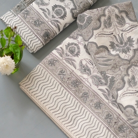 Indian printed bedsheet + pillow Grey and white