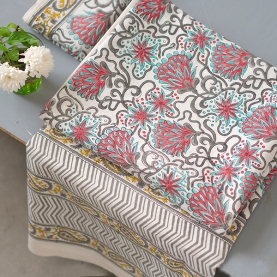 Indian printed bedsheet + pillow Grey and pink