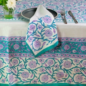 Indian tablecloth with napkins cotton green and plum