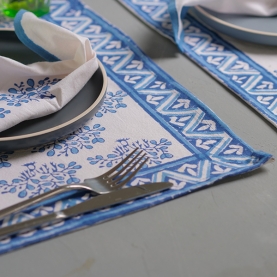 Set de table indien et serviette en coton bleu