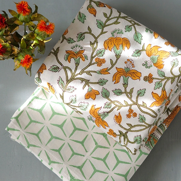 Indian handcrafted printed table cover orange and green