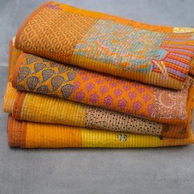 Couvre-lit indien Kantha patchwork avec taies Orange