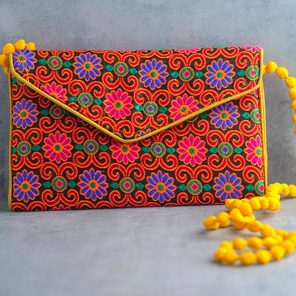 Indian handcrafted handbag Kuch orange and yellow