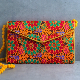 Pochette indienne artisanale Kuch jaune et orange