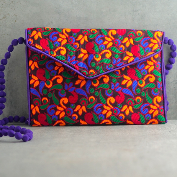Pochette indienne artisanale Kuch violet et vert