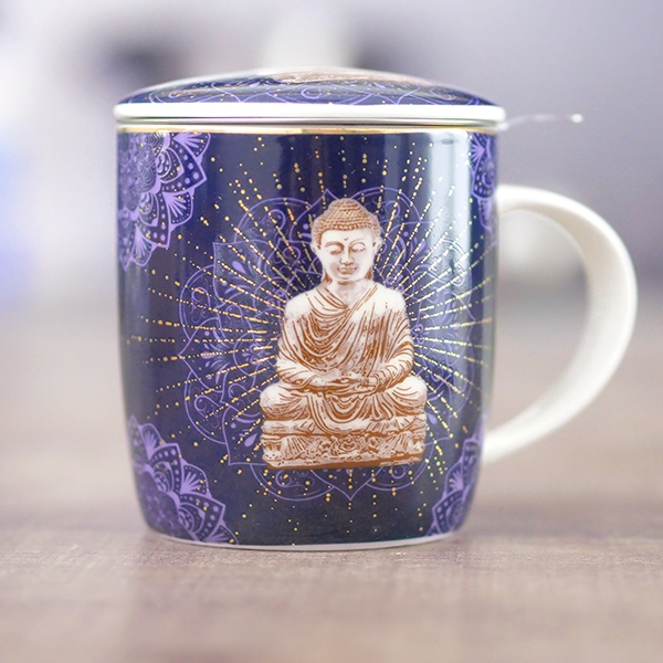 Infuser tea mug Buddha design blue 400ml