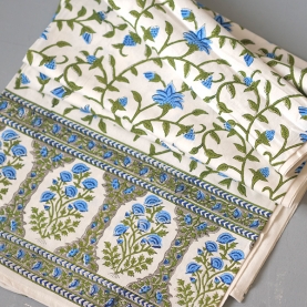 Indian printed cotton table cover blue and green