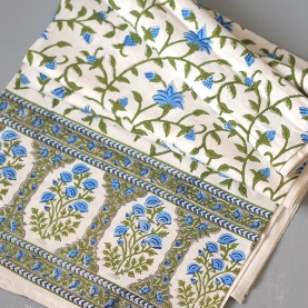 Nappe indienne coton imprimée bleue et verte