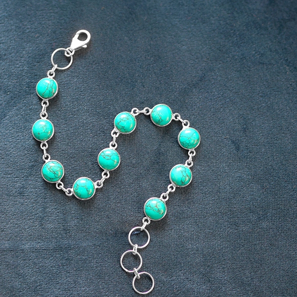 Bracelet indien en argent avec turquoises