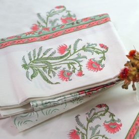 Indian cotton printed table cover green and pink