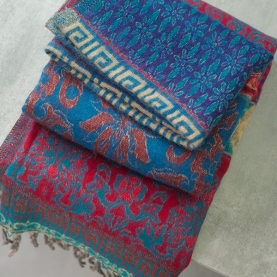 Nepalese woolen shawl traditional blue and red