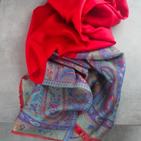 Indian Jamawar cotton scarf red color