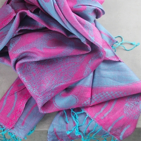 Indian cotton scarf Mangoes design blue and pink